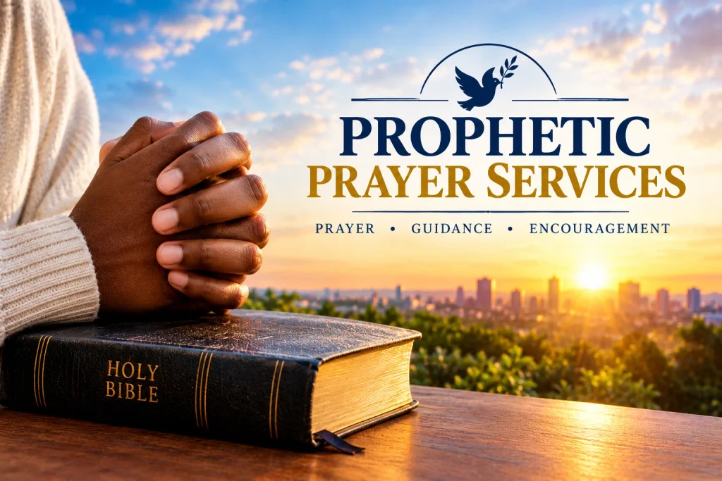 Praying hands and a Holy Bible representing prophetic prayer services in Mobile, Alabama.